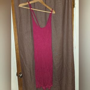 Sleeveless Ribbed Tank Dress - Magenta